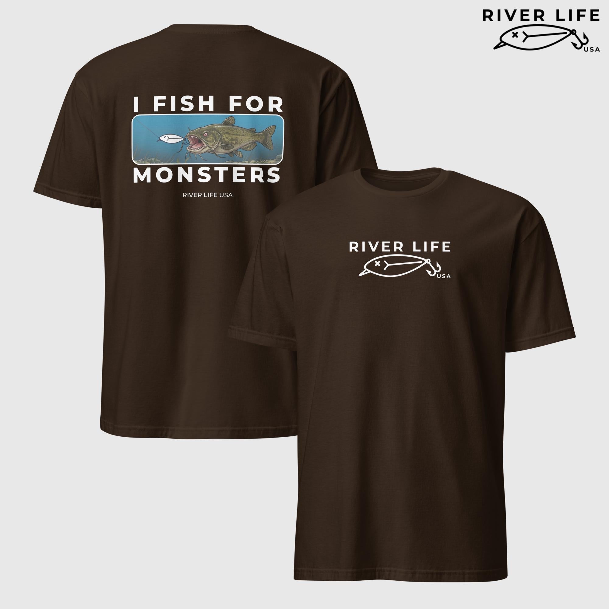 I Fish For Monsters - Catfish (white print) | Short-Sleeve Unisex T-Shirt-Dark Chocolate-River Life USA