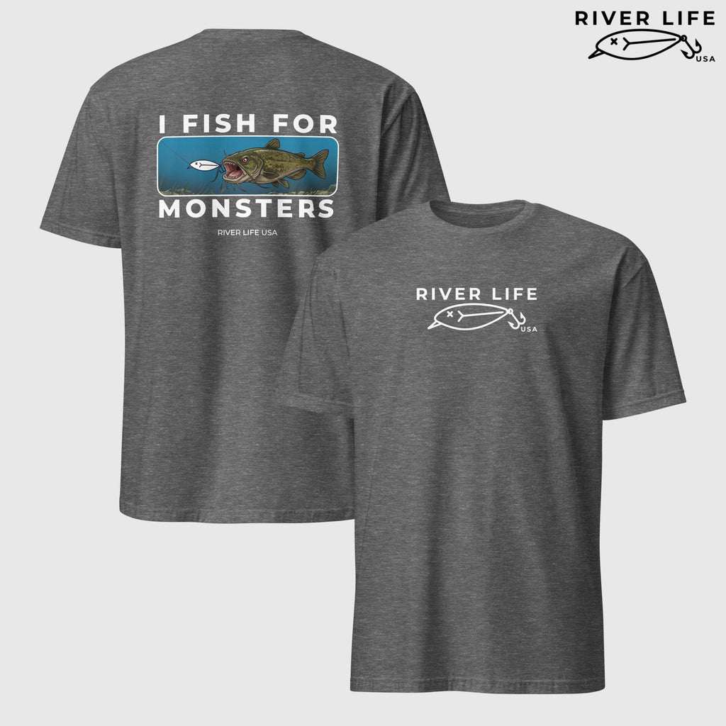 I Fish For Monsters - Catfish (white print) | Short-Sleeve Unisex T-Shirt-Graphite Heather-River Life USA