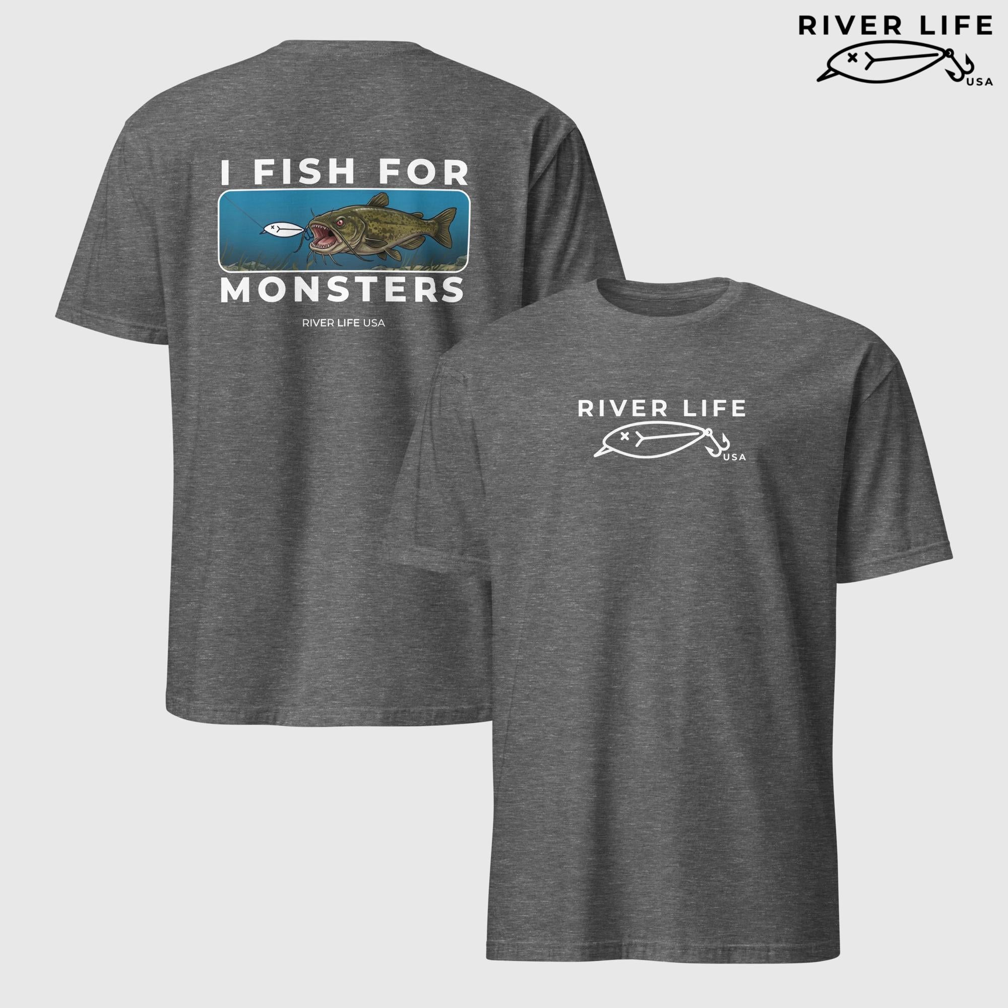 I Fish For Monsters - Catfish (white print) | Short-Sleeve Unisex T-Shirt-Graphite Heather-River Life USA