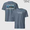 I Fish For Monsters - Catfish (white print) | Short-Sleeve Unisex T-Shirt-Heather Indigo-River Life USA