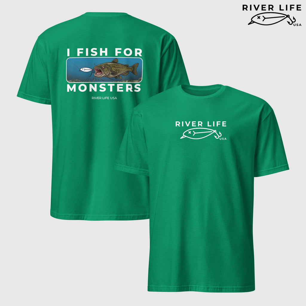I Fish For Monsters - Catfish (white print) | Short-Sleeve Unisex T-Shirt-Kelly Green-River Life USA