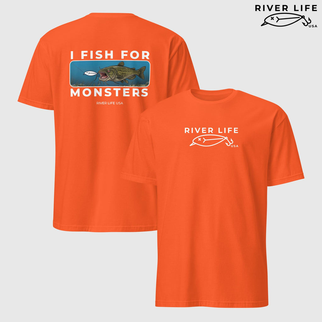 I Fish For Monsters - Catfish (white print) | Short-Sleeve Unisex T-Shirt-Orange-River Life USA