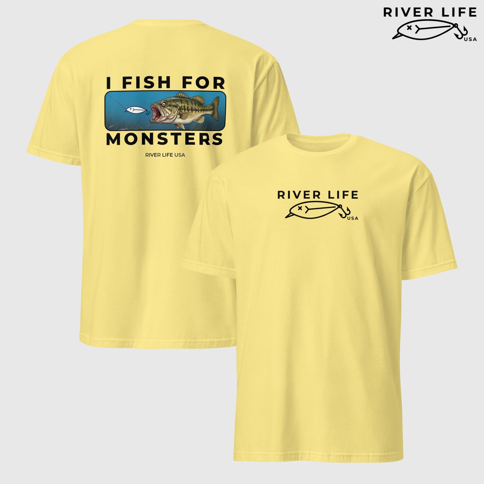 I Fish For Monsters - Largemouth Bass (black print) | Short-Sleeve Unisex T-Shirt-Cornsilk-River Life USA