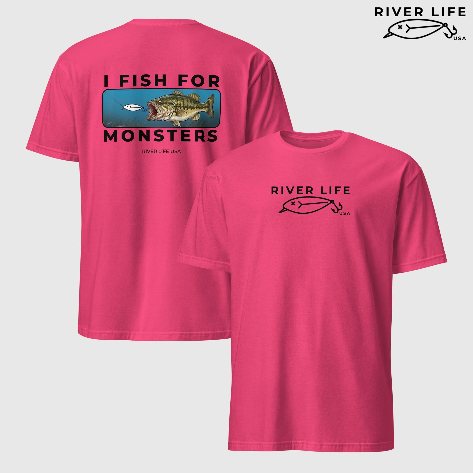 I Fish For Monsters - Largemouth Bass (black print) | Short-Sleeve Unisex T-Shirt-Heliconia-River Life USA