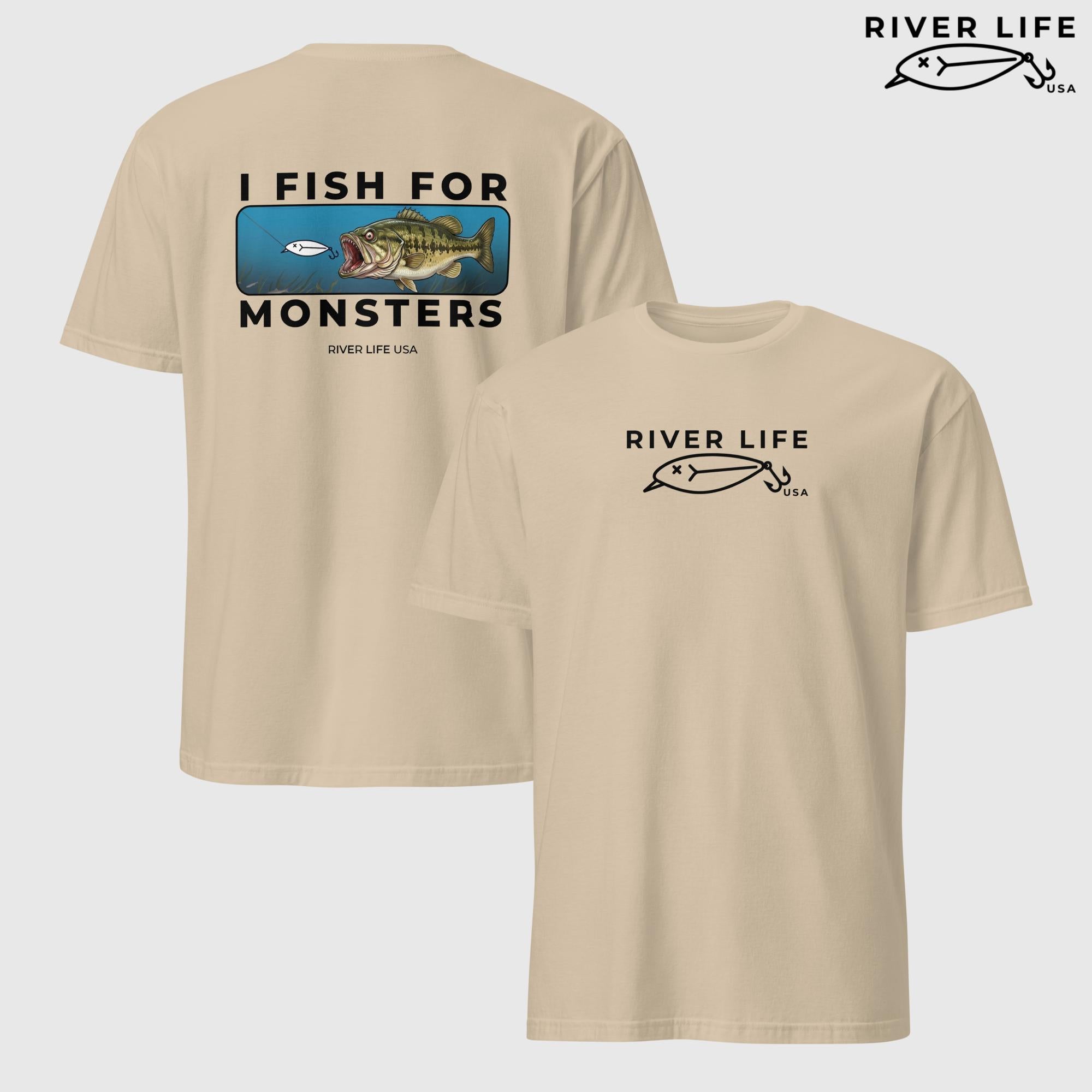 I Fish For Monsters - Largemouth Bass (black print) | Short-Sleeve Unisex T-Shirt-Sand-River Life USA