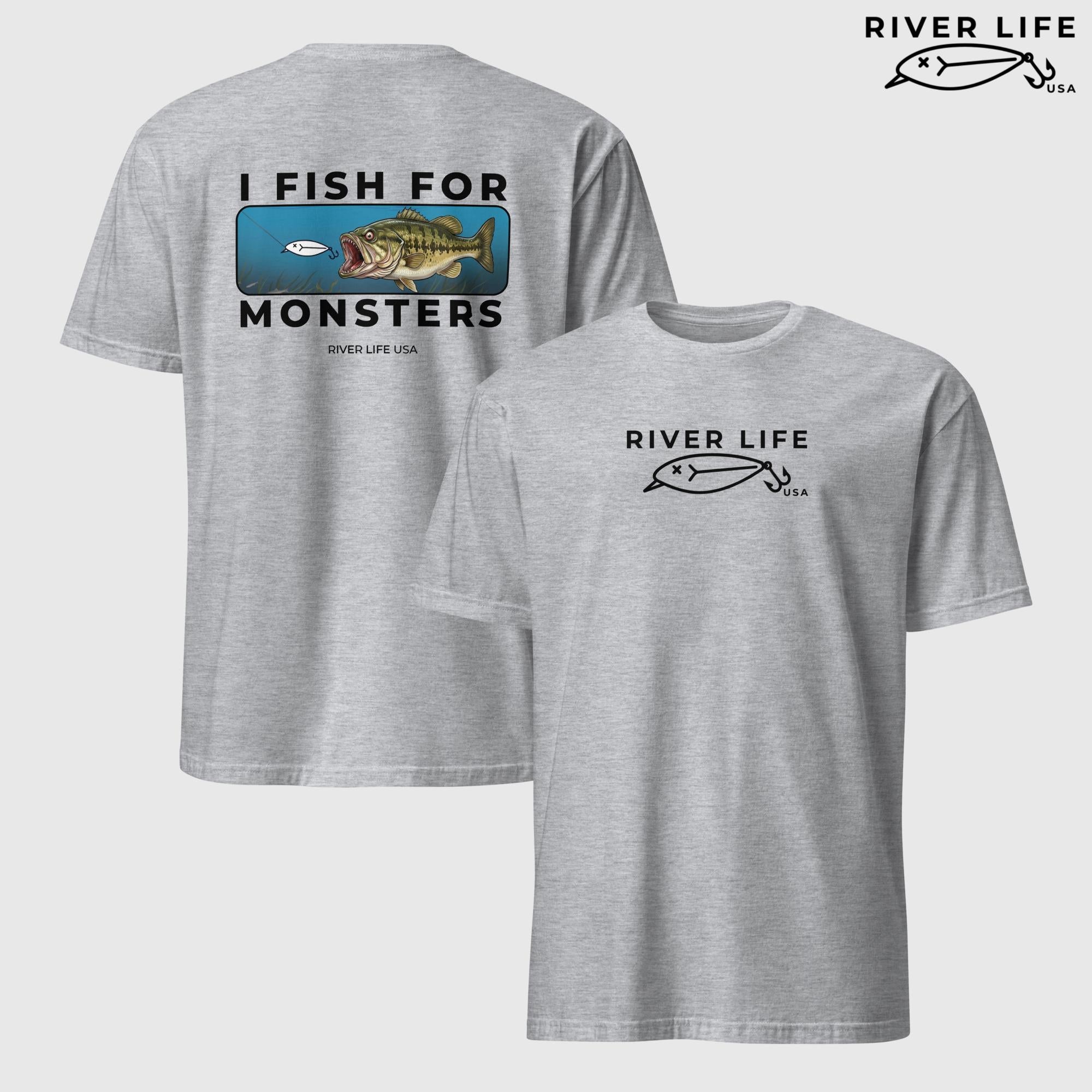 I Fish For Monsters - Largemouth Bass (black print) | Short-Sleeve Unisex T-Shirt-Sport Grey-River Life USA