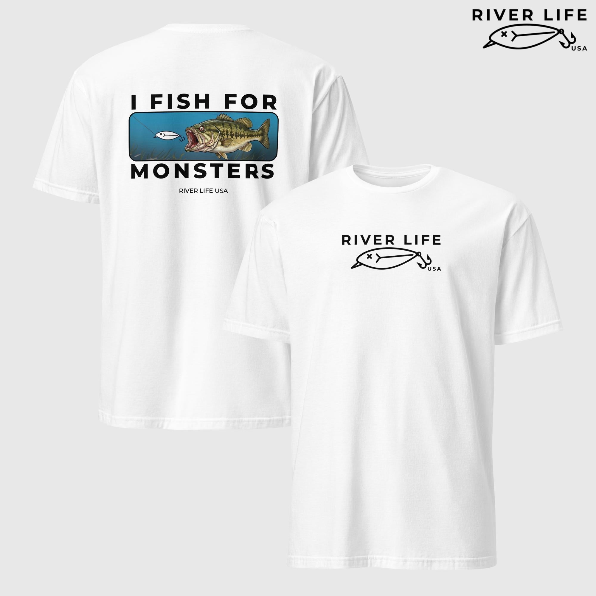 I Fish For Monsters - Largemouth Bass (black print) | Short-Sleeve Unisex T-Shirt-White-River Life USA