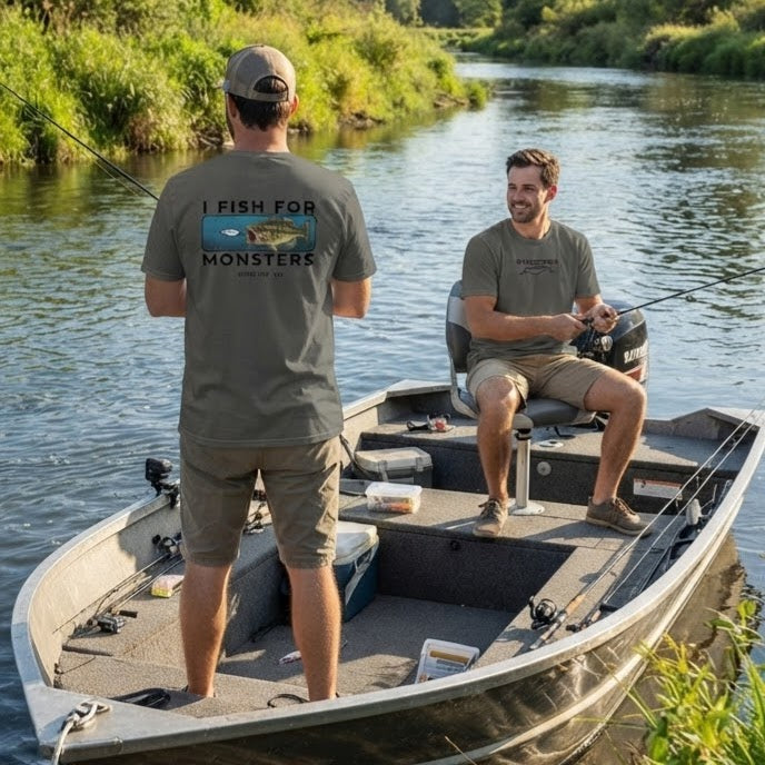 I Fish For Monsters - Largemouth Bass (black print) | Short-Sleeve Unisex T-Shirt-Military Green-River Life USA