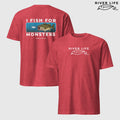 I Fish For Monsters - Largemouth Bass (white print) | Short-Sleeve Unisex T-Shirt-Heather Red-River Life USA