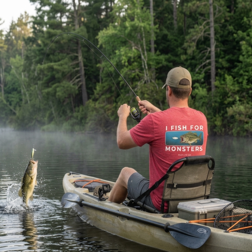 I Fish For Monsters - Largemouth Bass (white print) | Short-Sleeve Unisex T-Shirt-Heather Red-River Life USA