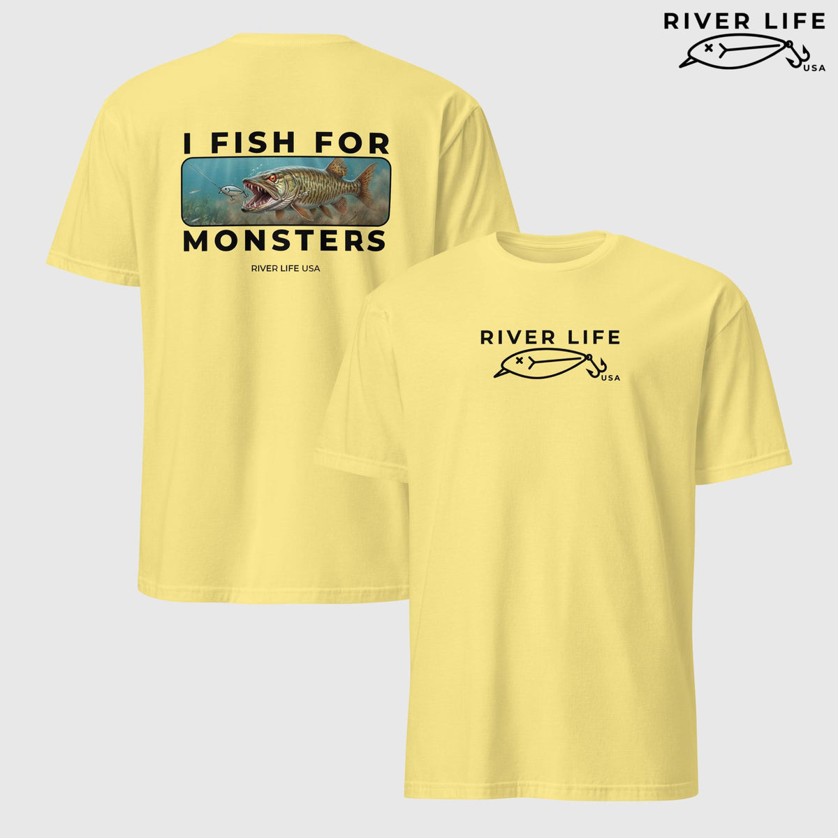 I Fish For Monsters - Pike/Musky (black print) | Short-Sleeve Unisex T-Shirt-Cornsilk-River Life USA