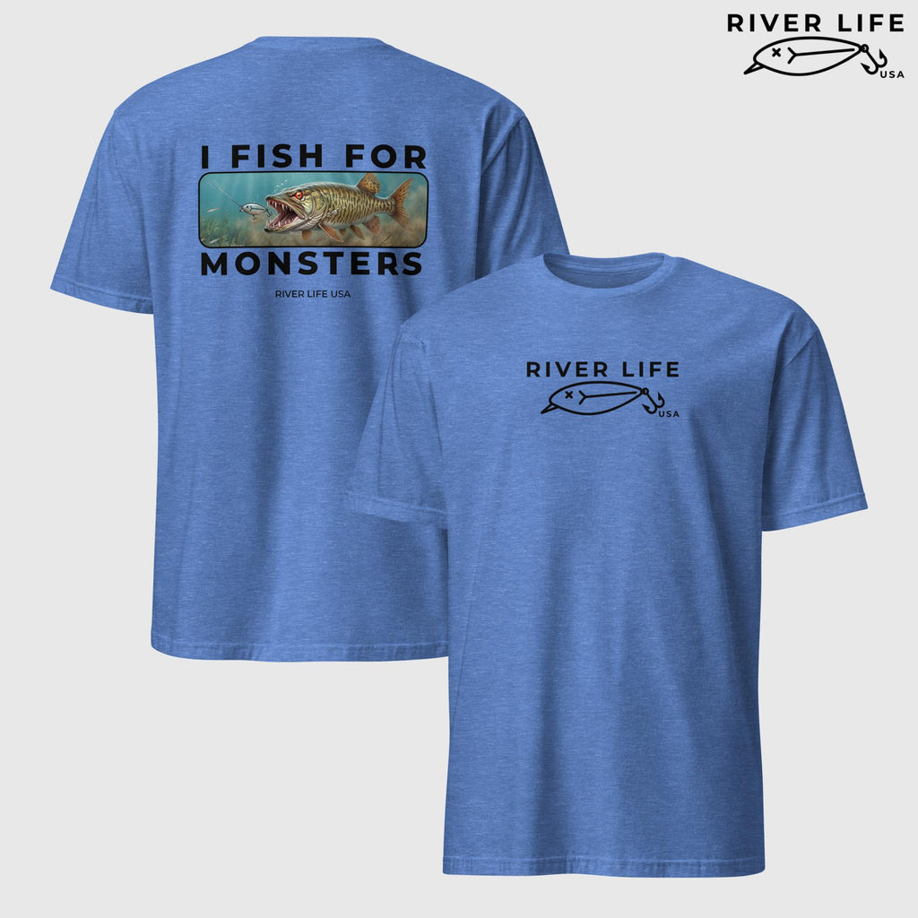 I Fish For Monsters - Pike/Musky (black print) | Short-Sleeve Unisex T-Shirt-Heather Royal-River Life USA