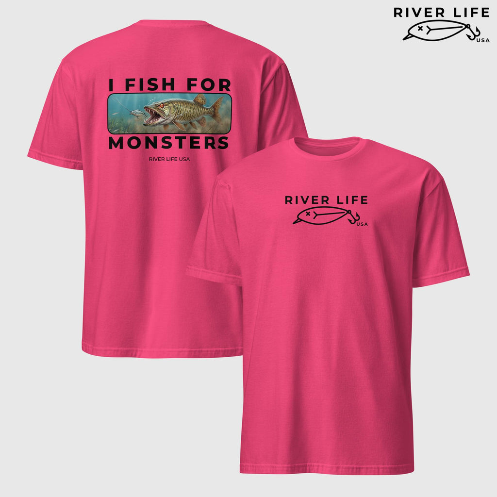 I Fish For Monsters - Pike/Musky (black print) | Short-Sleeve Unisex T-Shirt-Heliconia-River Life USA