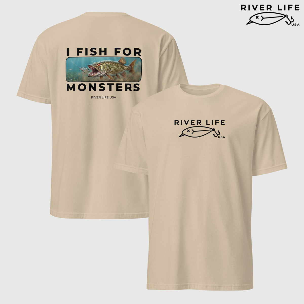 I Fish For Monsters - Pike/Musky (black print) | Short-Sleeve Unisex T-Shirt-Sand-River Life USA