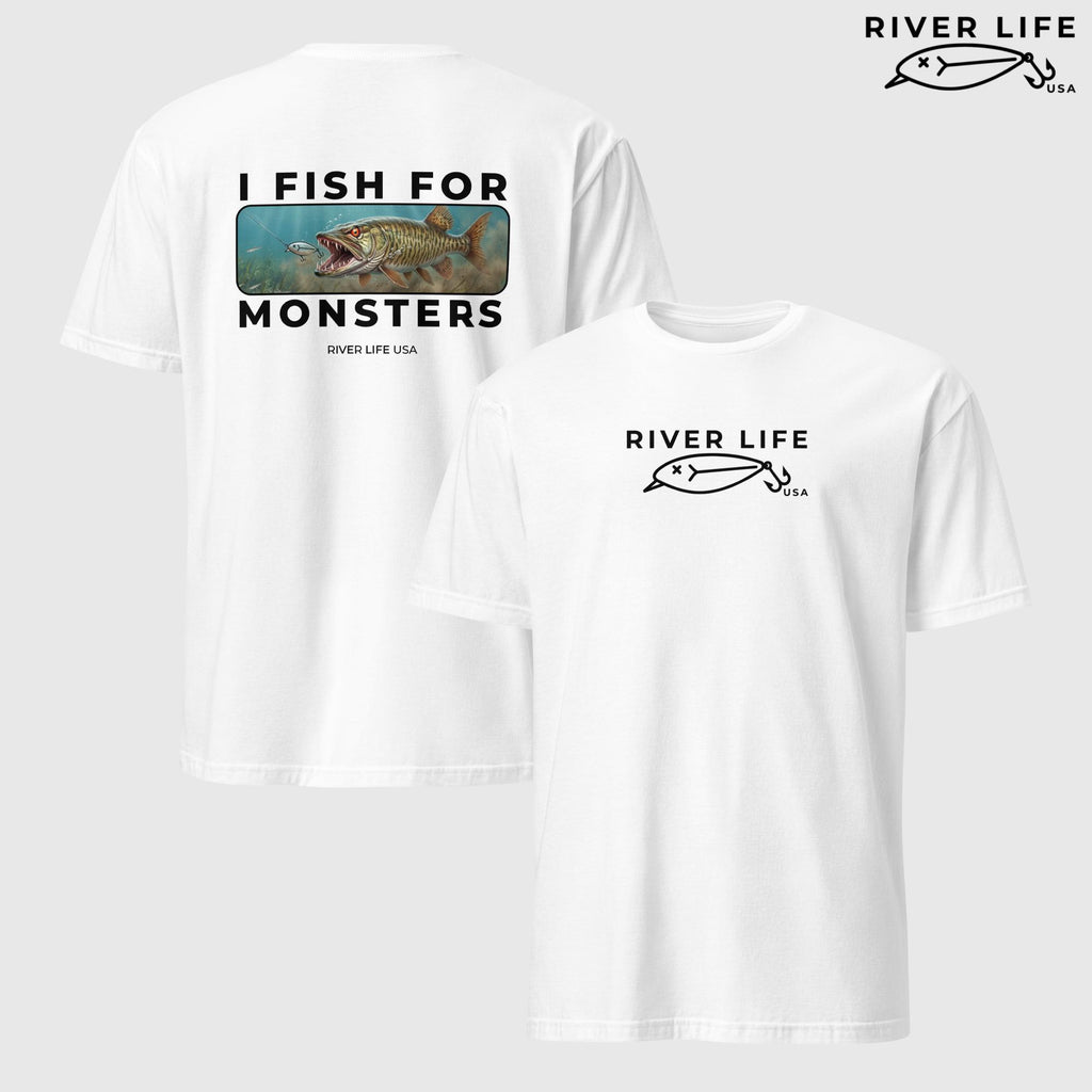 I Fish For Monsters - Pike/Musky (black print) | Short-Sleeve Unisex T-Shirt-White-River Life USA