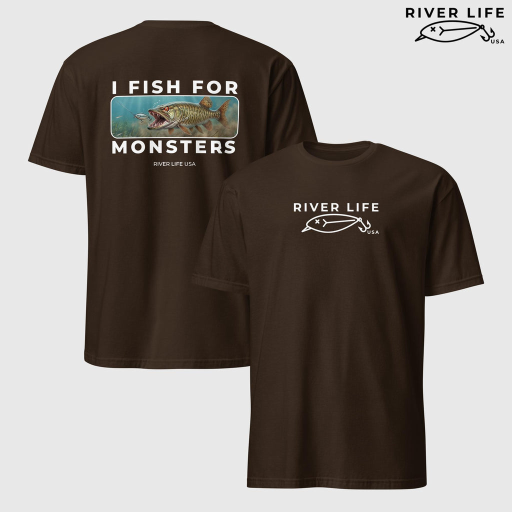 I Fish For Monsters - Pike/Musky (white print) | Short-Sleeve Unisex T-Shirt-Dark Chocolate-River Life USA
