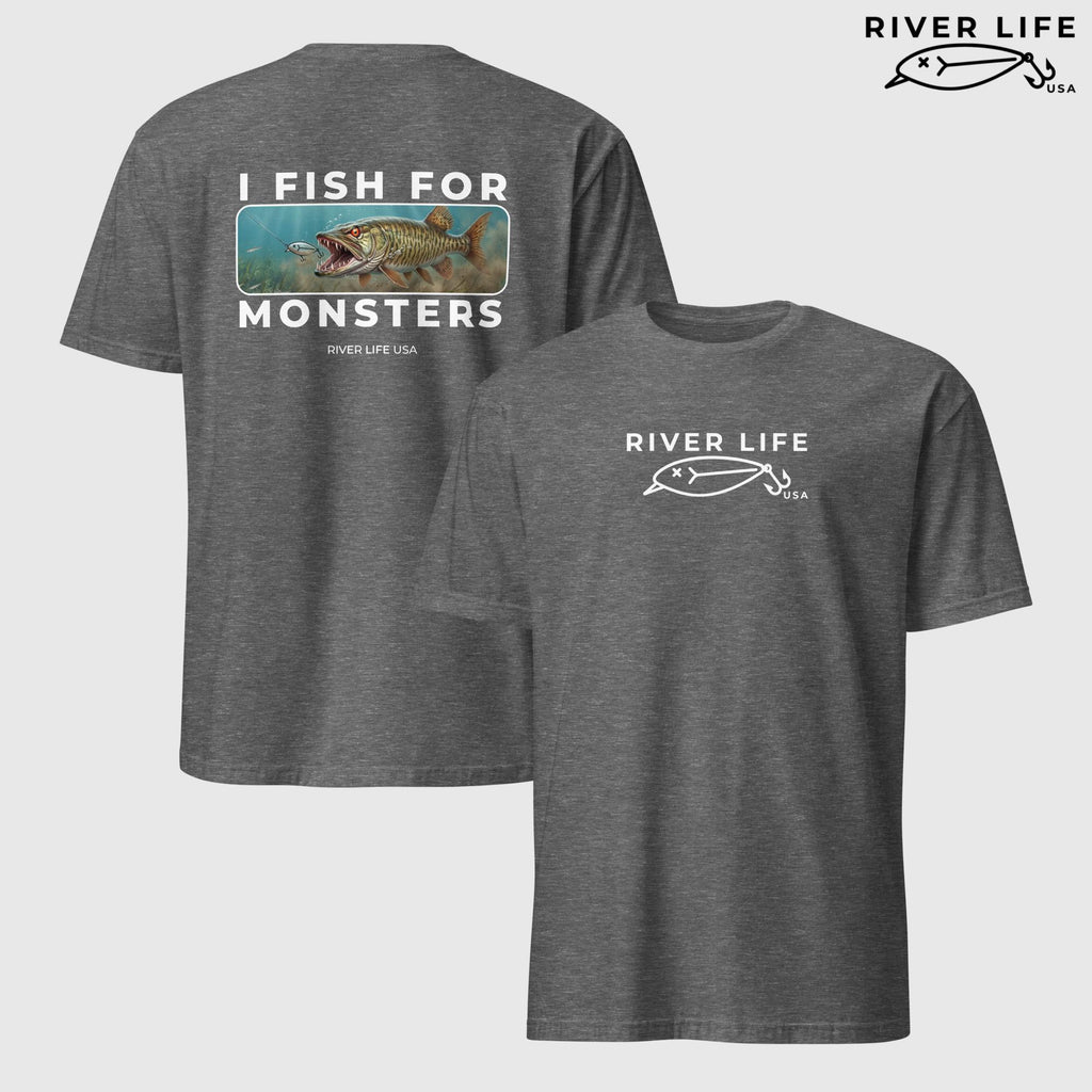 I Fish For Monsters - Pike/Musky (white print) | Short-Sleeve Unisex T-Shirt-Graphite Heather-River Life USA