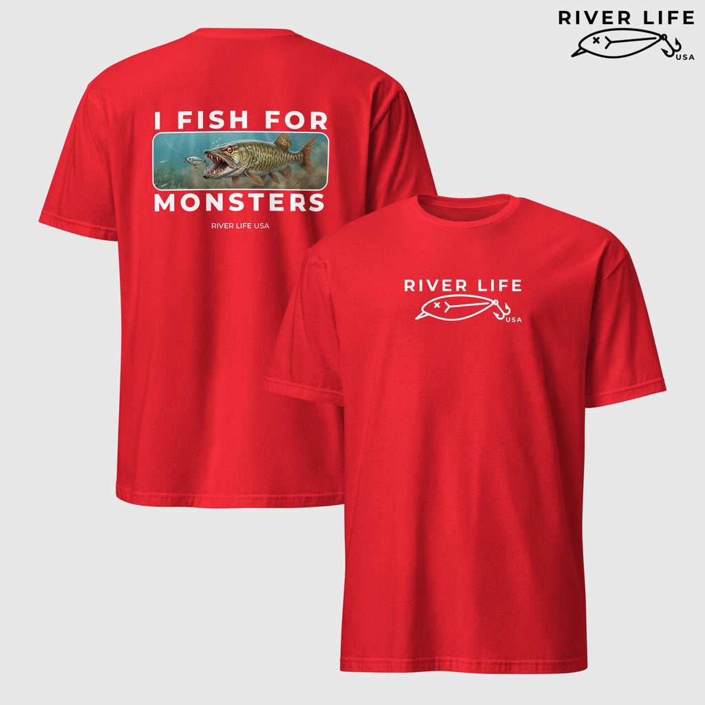 I Fish For Monsters - Pike/Musky (white print) | Short-Sleeve Unisex T-Shirt-Red-River Life USA