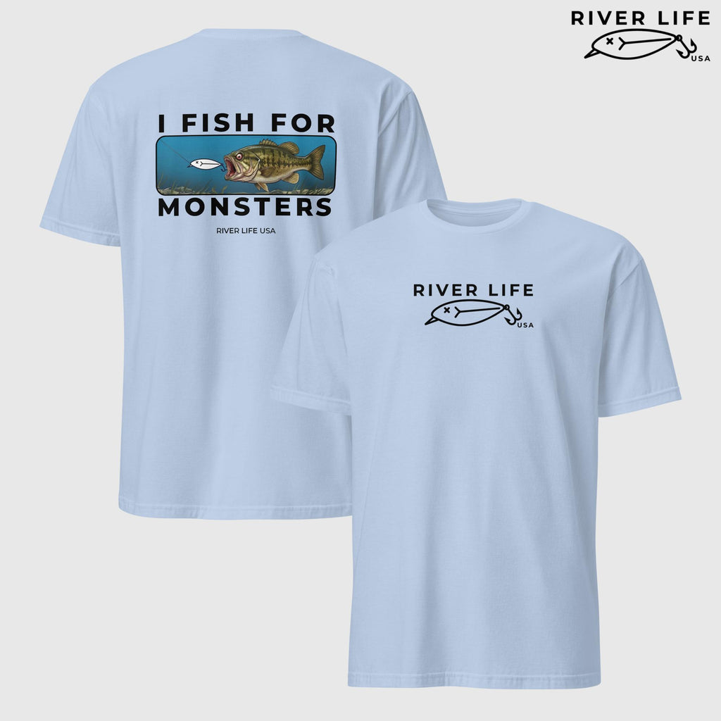 I Fish For Monsters - Smallmouth Bass (black print) | Short-Sleeve Unisex T-Shirt-Light Blue-River Life USA