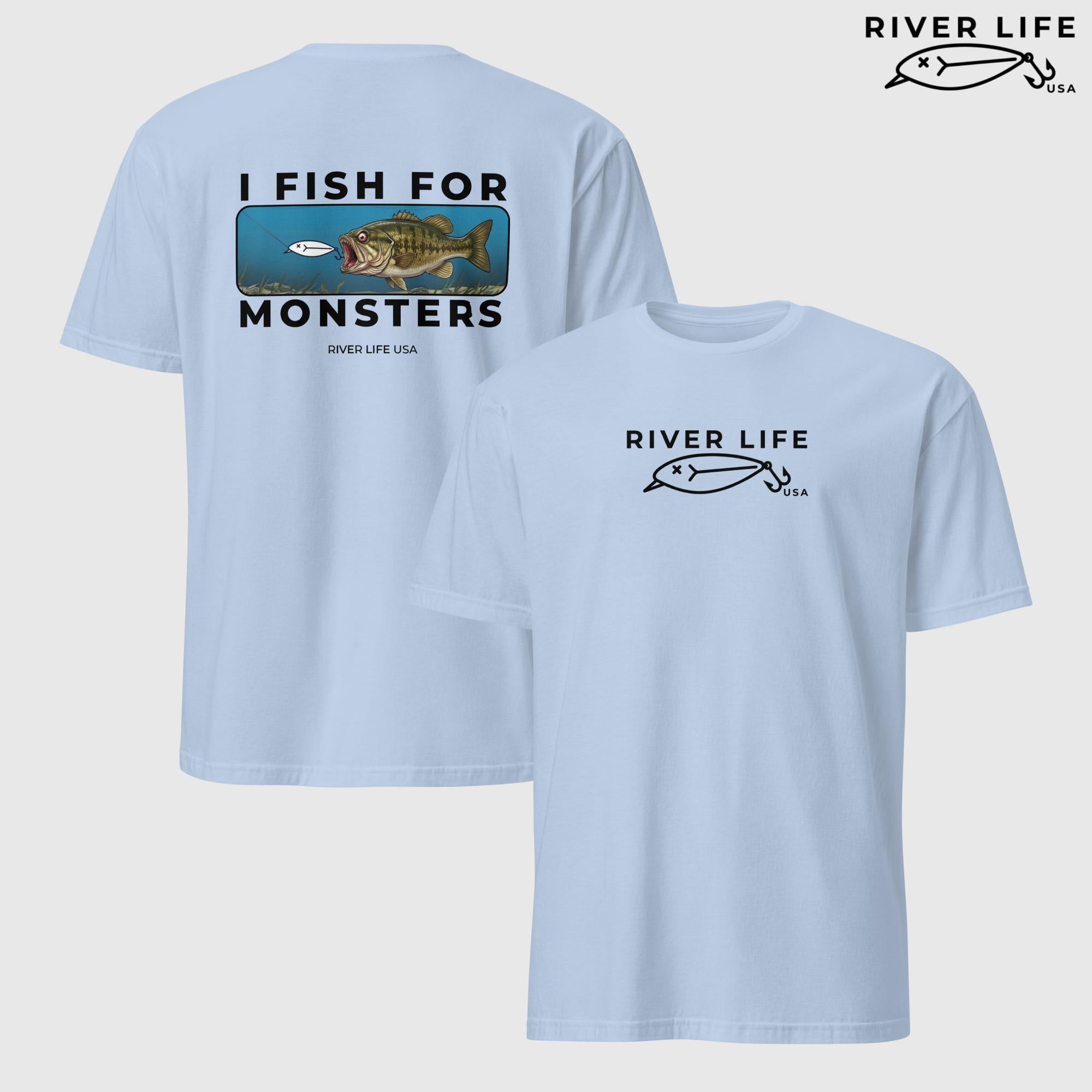 I Fish For Monsters - Smallmouth Bass (black print) | Short-Sleeve Unisex T-Shirt-Light Blue-River Life USA