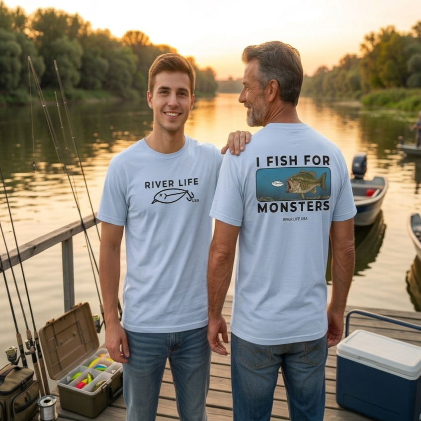 I Fish For Monsters - Smallmouth Bass (black print) | Short-Sleeve Unisex T-Shirt-Light Blue-River Life USA