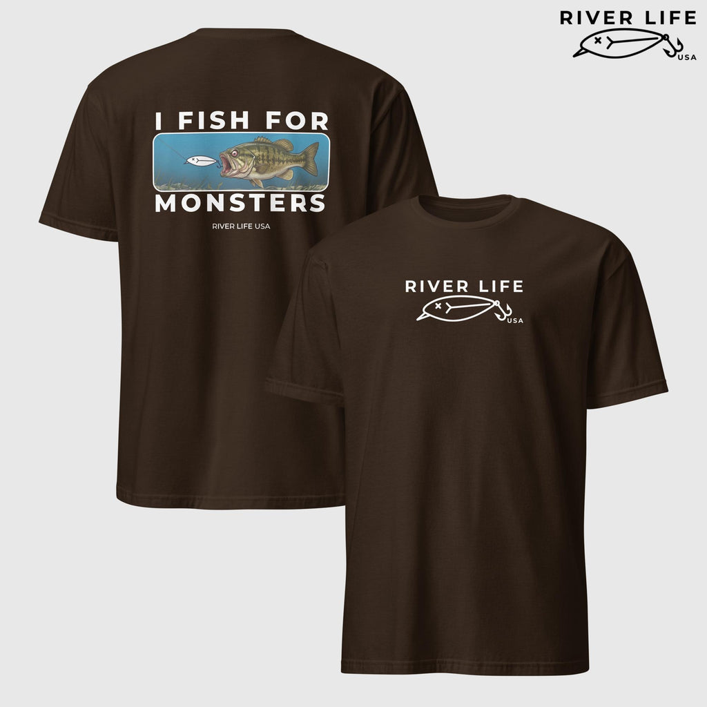 I Fish For Monsters - Smallmouth Bass (white print) | Short-Sleeve Unisex T-Shirt-Dark Chocolate-River Life USA