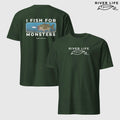 I Fish For Monsters - Smallmouth Bass (white print) | Short-Sleeve Unisex T-Shirt-Forest Green-River Life USA