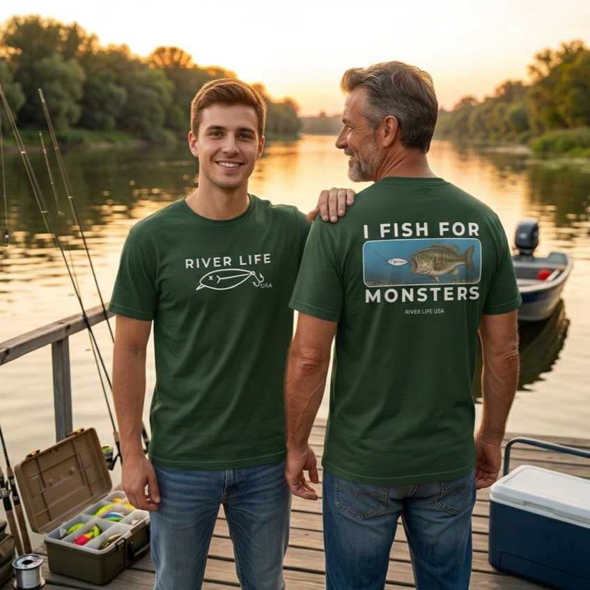 I Fish For Monsters - Smallmouth Bass (white print) | Short-Sleeve Unisex T-Shirt-Forest Green-River Life USA