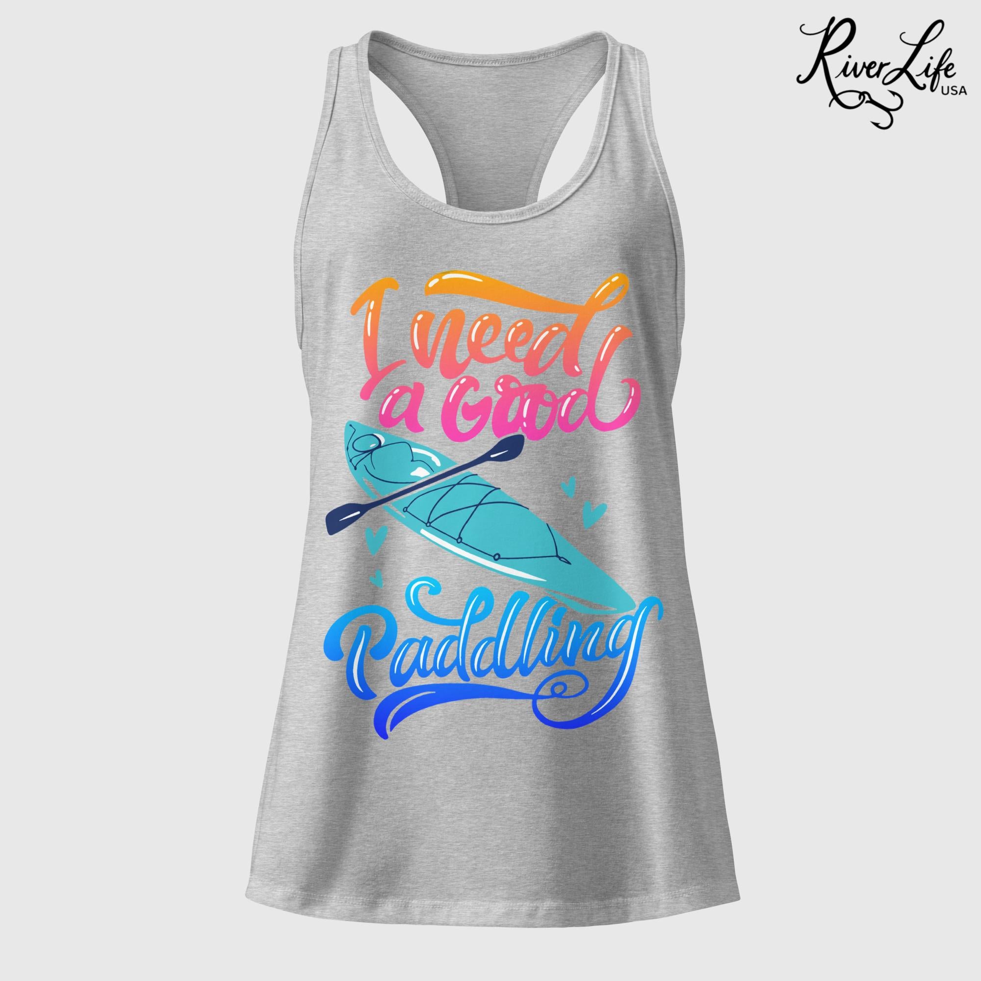 I Need a Good Paddling | Women's Fitted Racerback Tank Top-Heather Gray-River Life USA