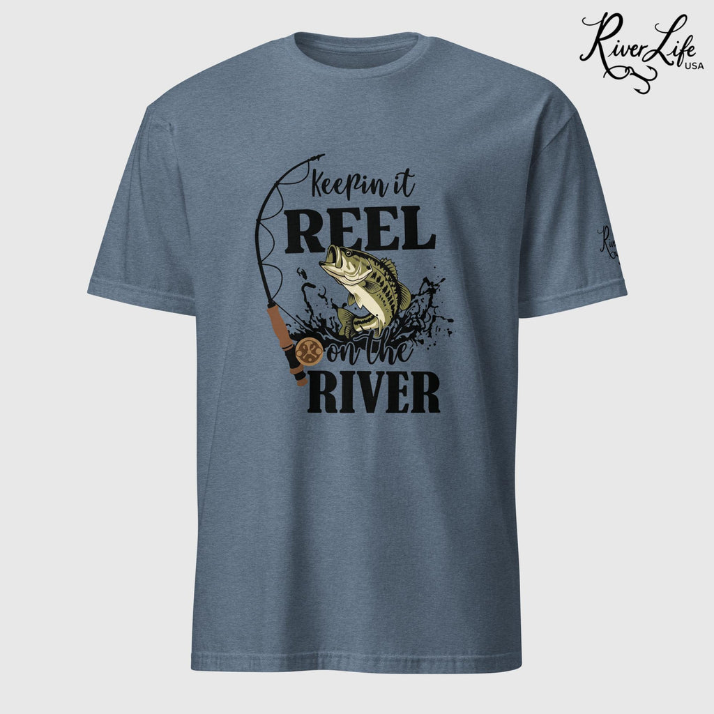 Keepin' it Reel on the River | Short-Sleeve Unisex T-Shirt-Heather Indigo-River Life USA