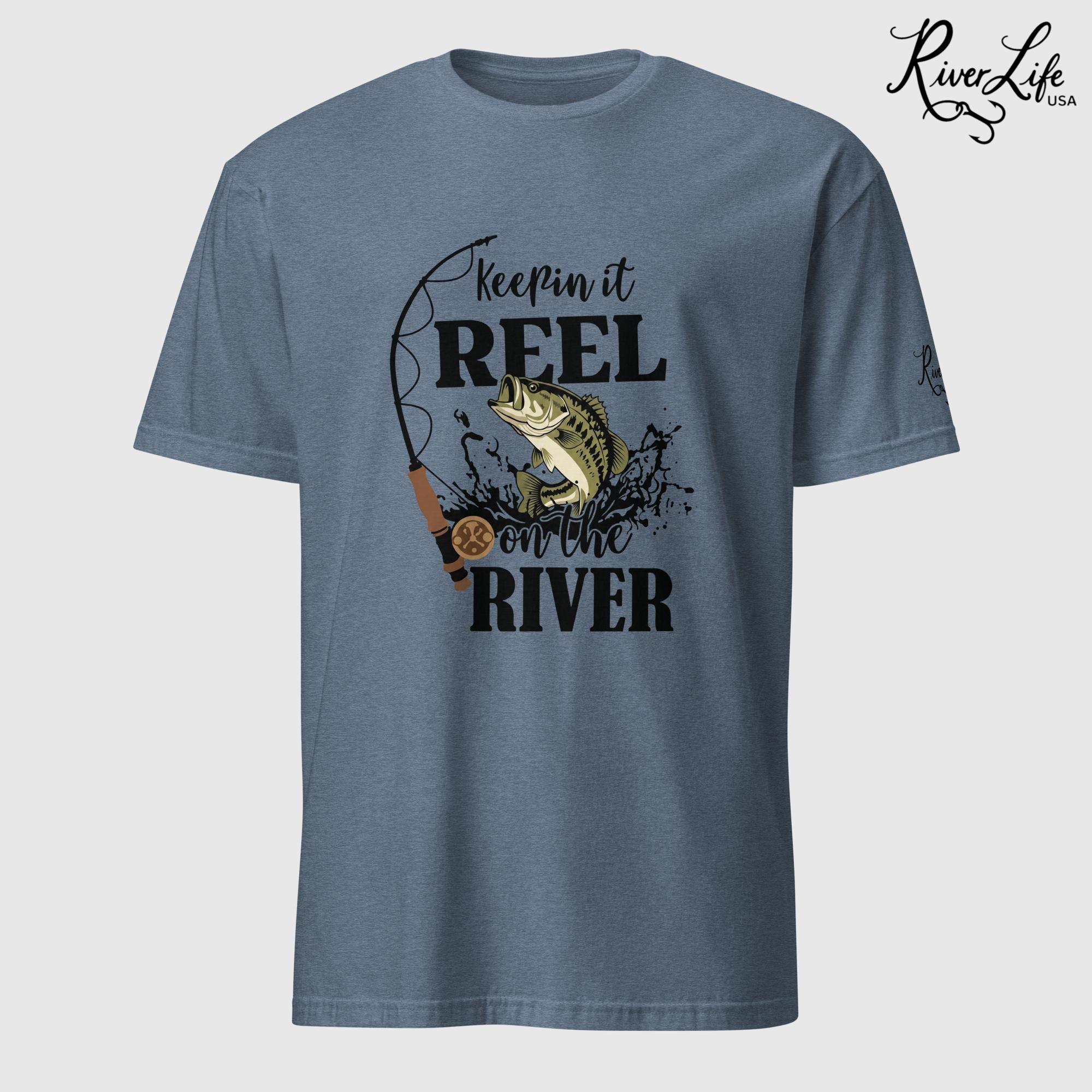 Keepin' it Reel on the River | Short-Sleeve Unisex T-Shirt-Heather Indigo-River Life USA