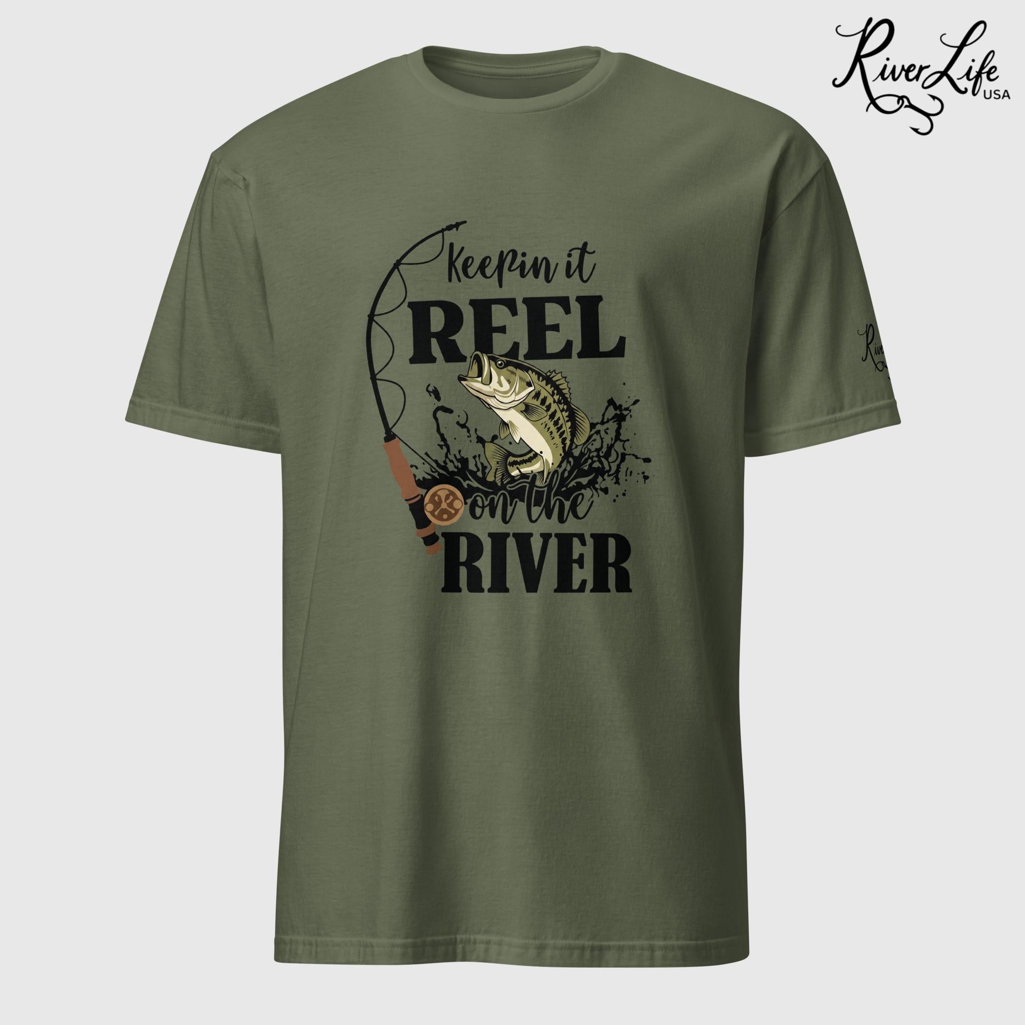 Keepin' it Reel on the River | Short-Sleeve Unisex T-Shirt-Military Green-River Life USA