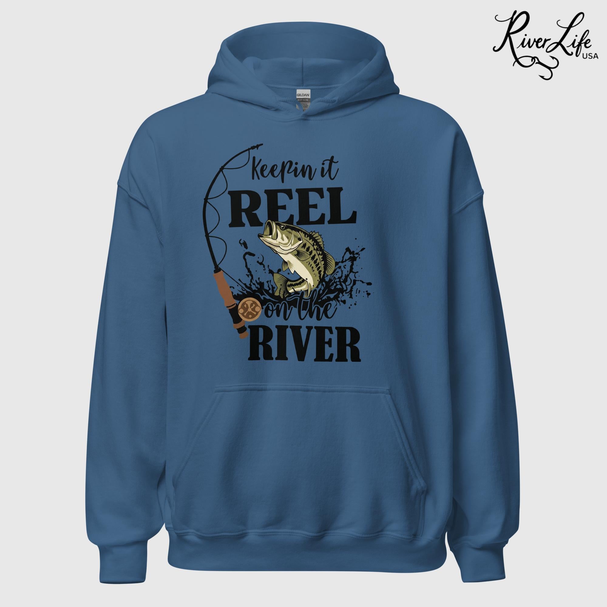 Keepin' It Reel On the River | Unisex Pullover Hoodie-Heather Indigo-River Life USA