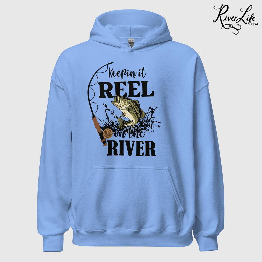 Keepin' It Reel On the River | Unisex Pullover Hoodie-Light Blue-River Life USA
