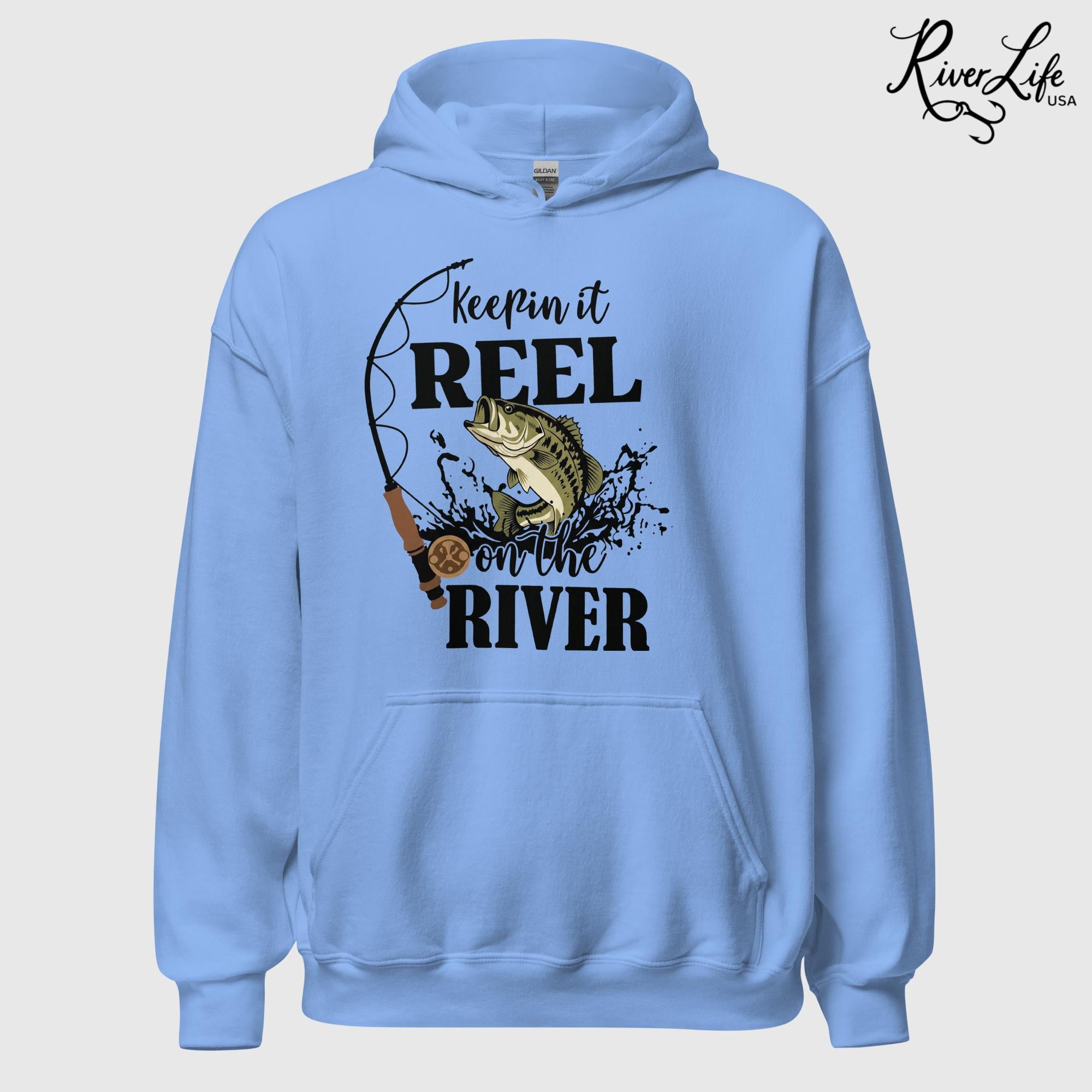 Keepin' It Reel On the River | Unisex Pullover Hoodie-Light Blue-River Life USA
