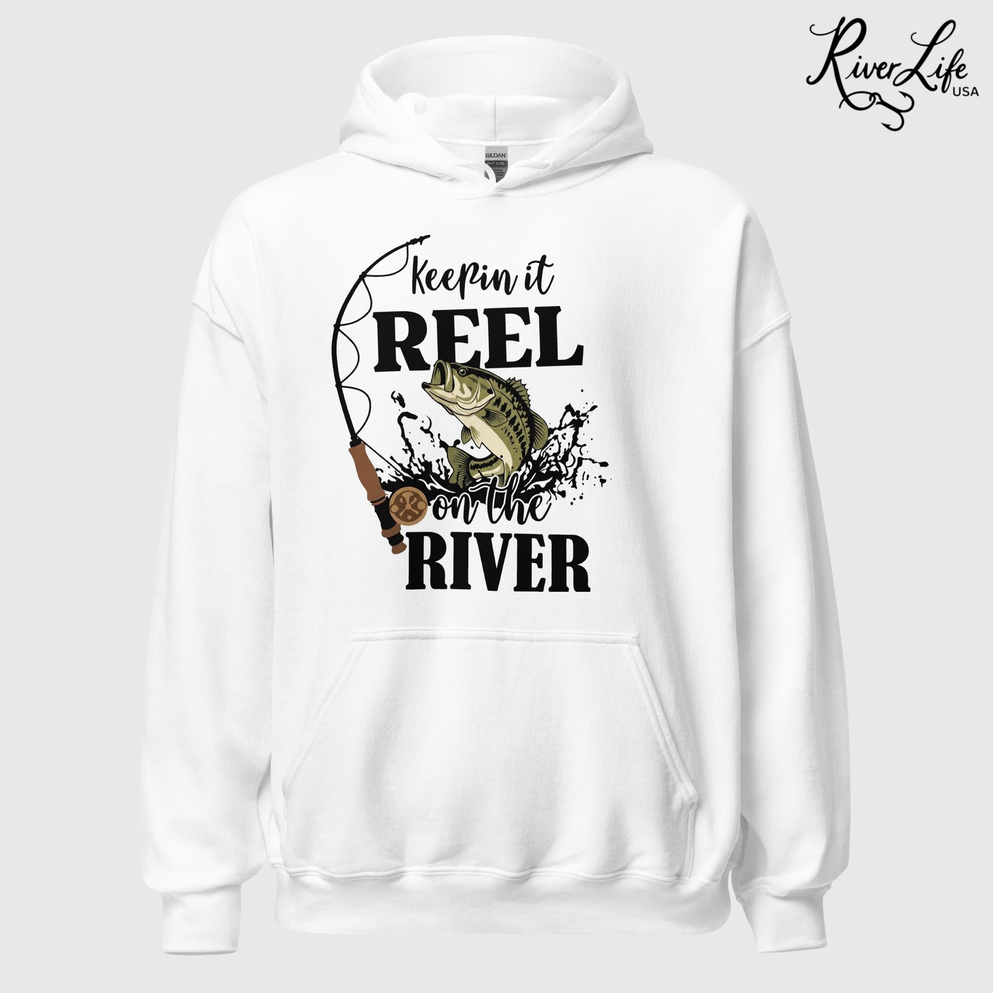 Keepin' It Reel On the River | Unisex Pullover Hoodie-White-River Life USA