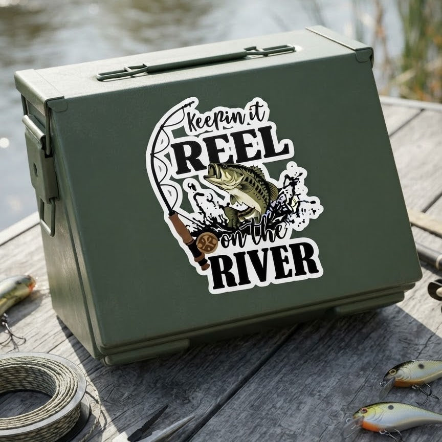 Keepin' It Reel on the River Vinyl Decal | Premium Kiss-Cut Fishing Sticker-3″×4″-River Life USA