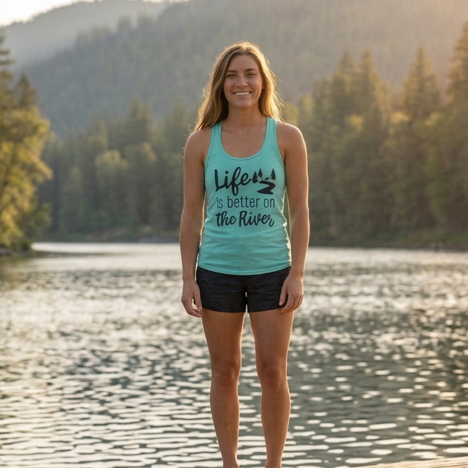 Life Is Better on the River | Women’s Fitted Racerback Tank Top-Cancun-River Life USA
