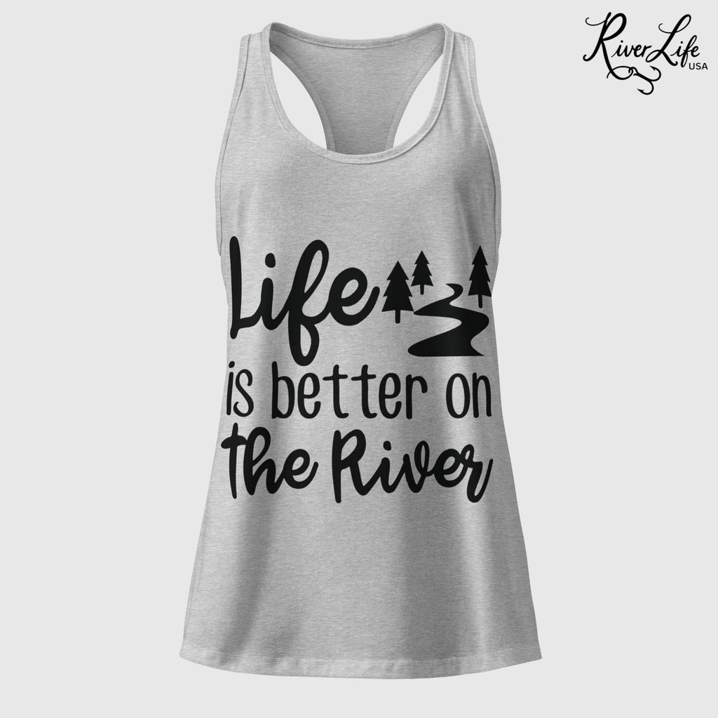 Life Is Better on the River | Women’s Fitted Racerback Tank Top-Heather Gray-River Life USA
