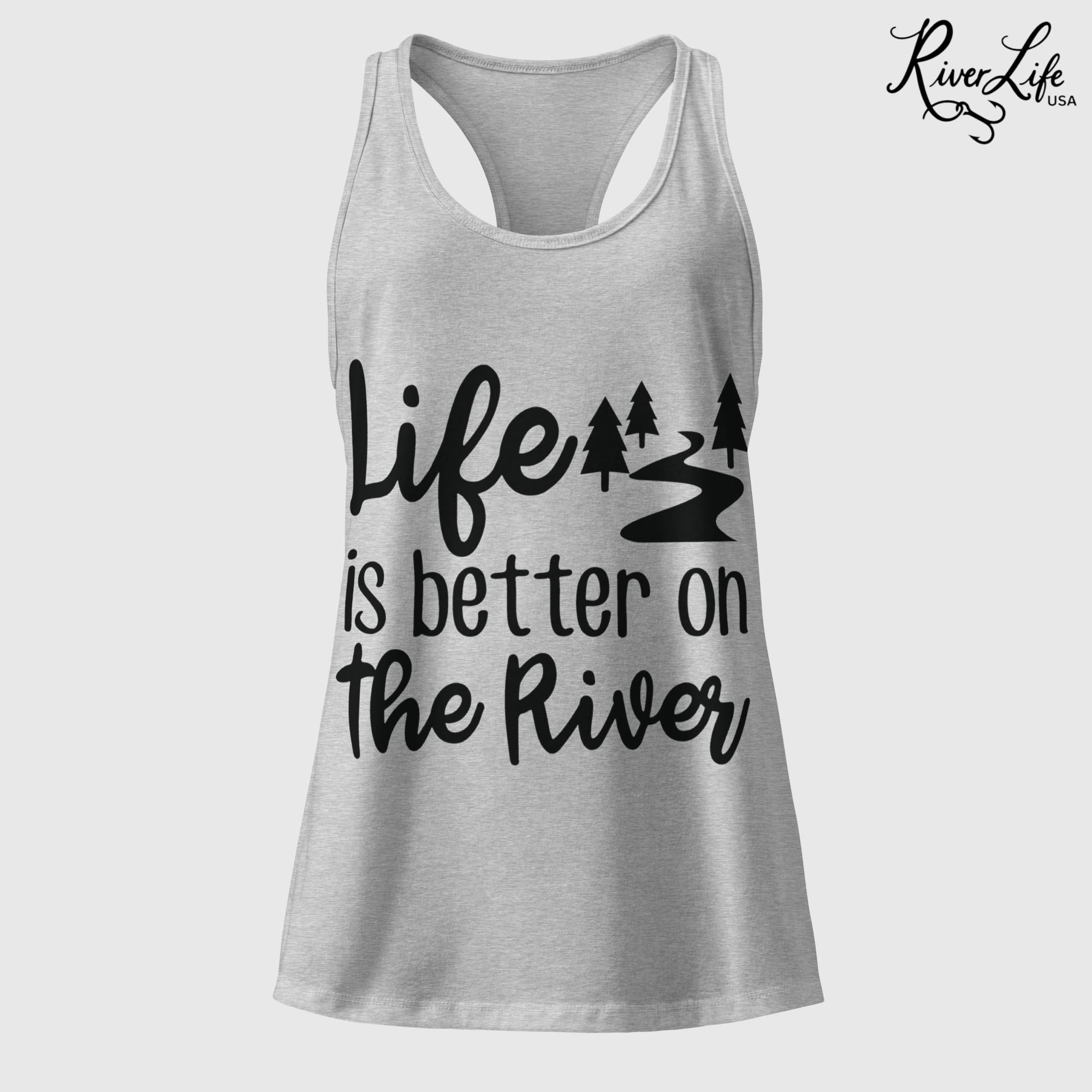 Life Is Better on the River | Women’s Fitted Racerback Tank Top-Heather Gray-River Life USA