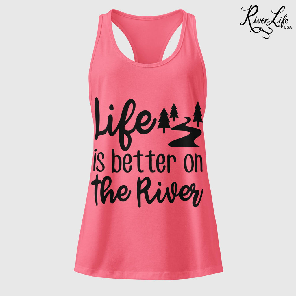 Life Is Better on the River | Women’s Fitted Racerback Tank Top-Hot Pink-River Life USA