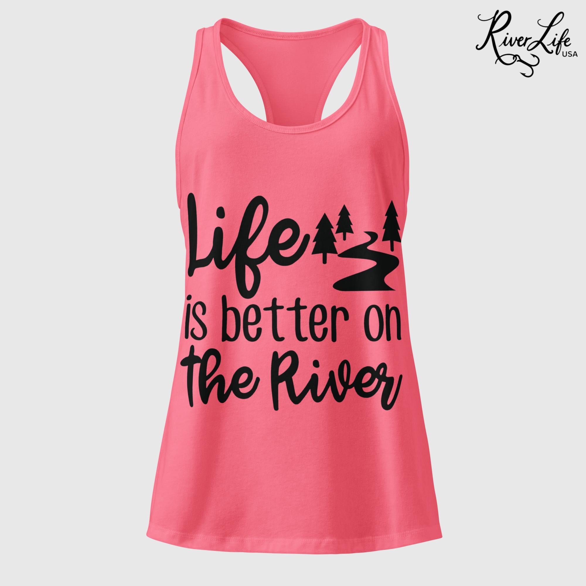 Life Is Better on the River | Women’s Fitted Racerback Tank Top-Hot Pink-River Life USA