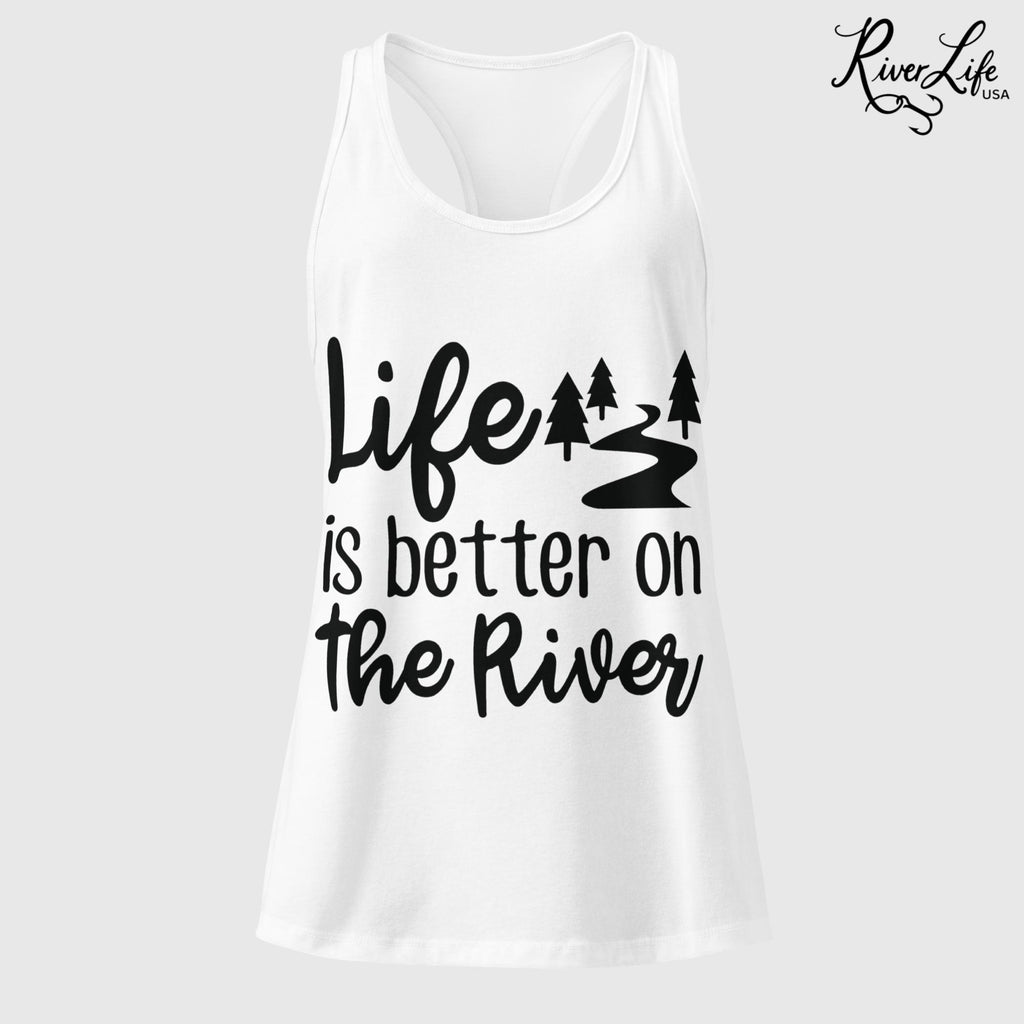 Life Is Better on the River | Women’s Fitted Racerback Tank Top-White-River Life USA