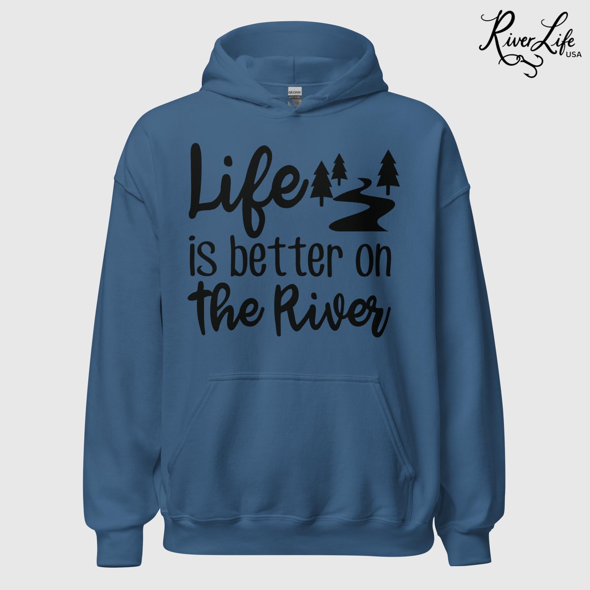 Life Is Better On The River | Womens Pullover Hoodie-Heather Indigo-River Life USA