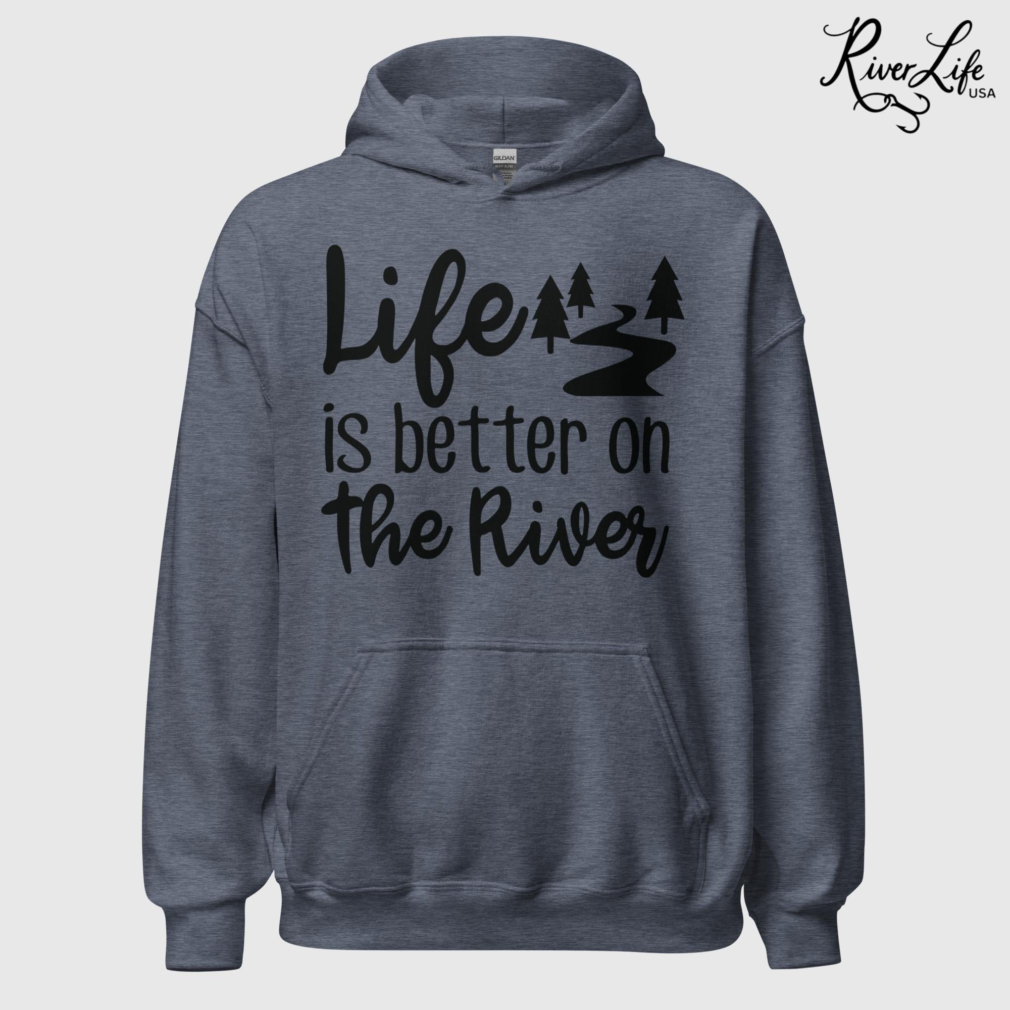 Life Is Better On The River | Womens Pullover Hoodie-Heather Navy-River Life USA