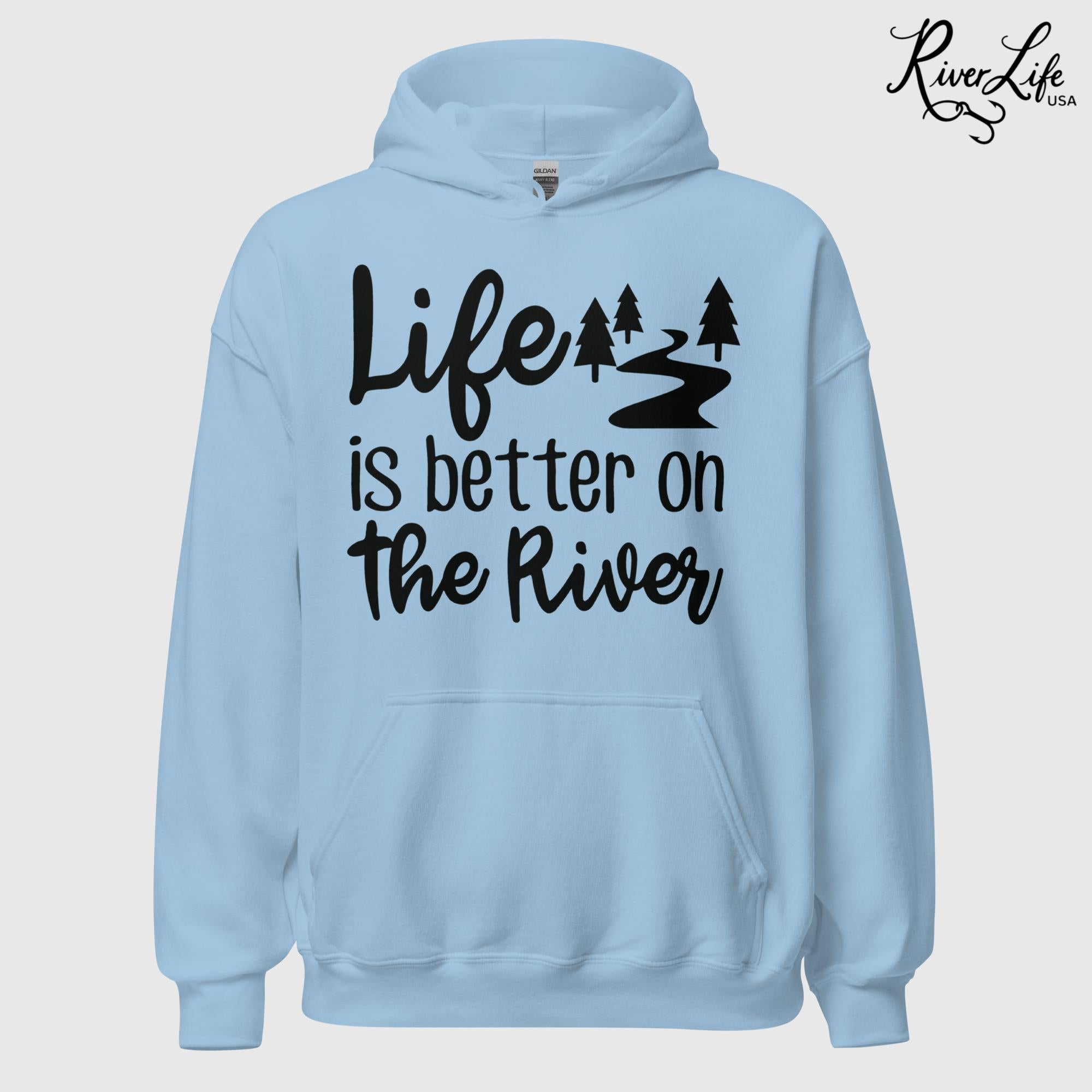 Life Is Better On The River | Womens Pullover Hoodie-Light Blue-River Life USA