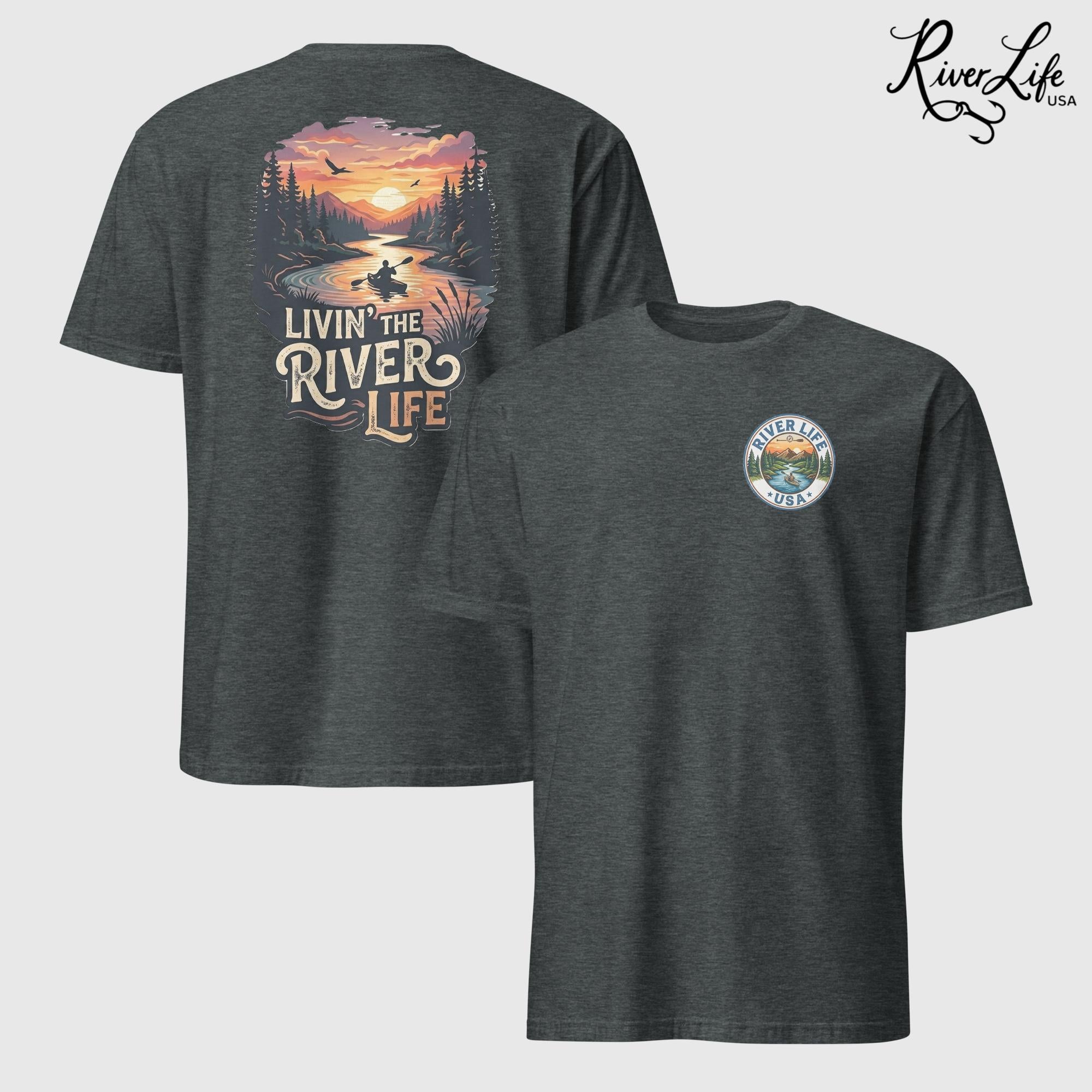 Livin' the River Life | Short-Sleeve Unisex T-Shirt-Dark Heather-River Life USA