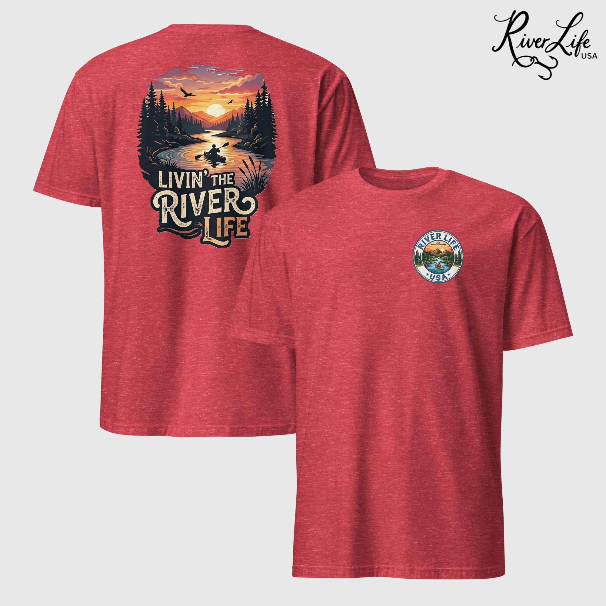 Livin' the River Life | Short-Sleeve Unisex T-Shirt-Heather Red-River Life USA
