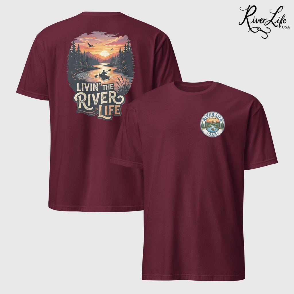 Livin' the River Life | Short-Sleeve Unisex T-Shirt-Maroon-River Life USA