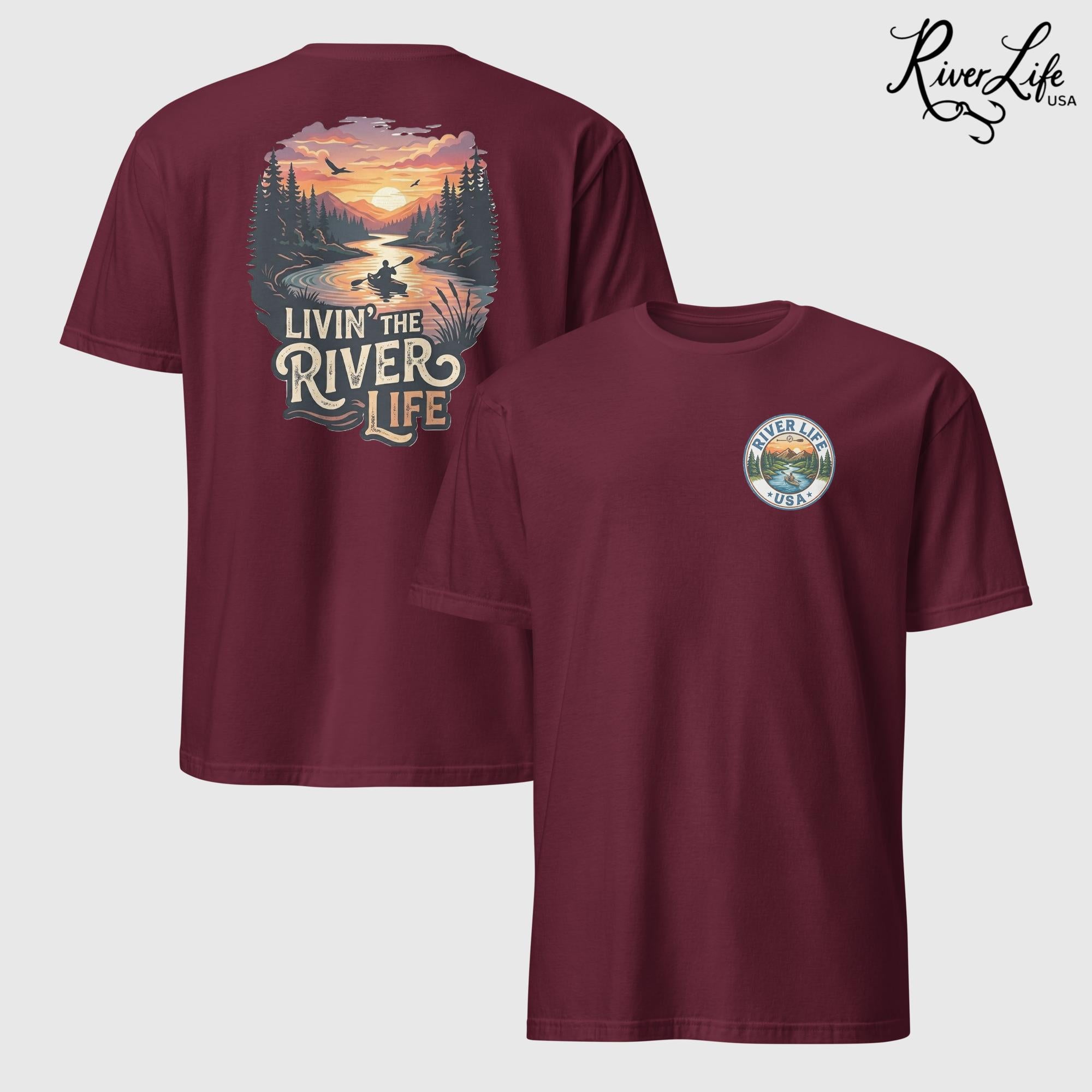 Livin' the River Life | Short-Sleeve Unisex T-Shirt-Maroon-River Life USA